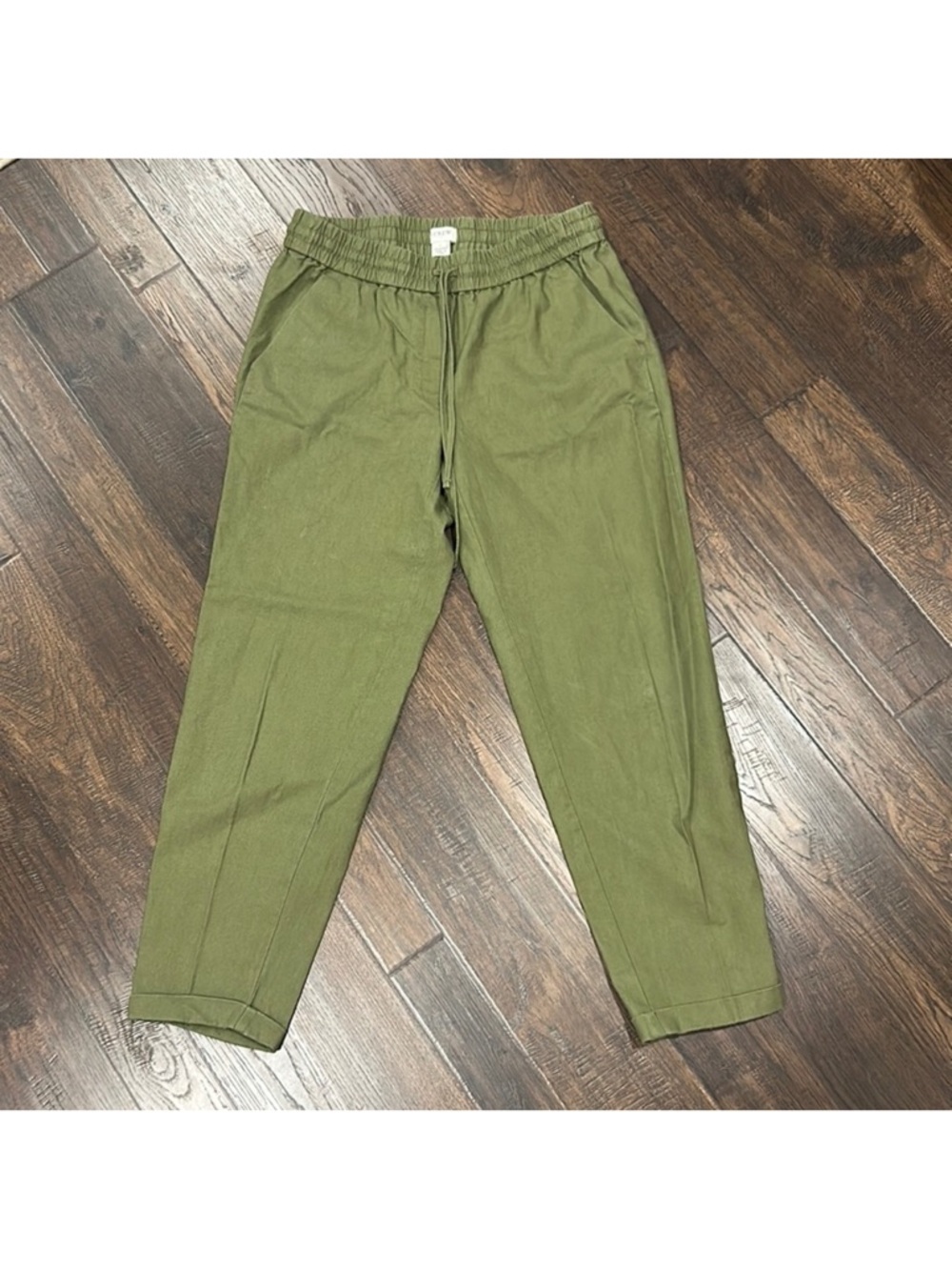 J Crew Linen Cotton blend olive tapered pants size 4